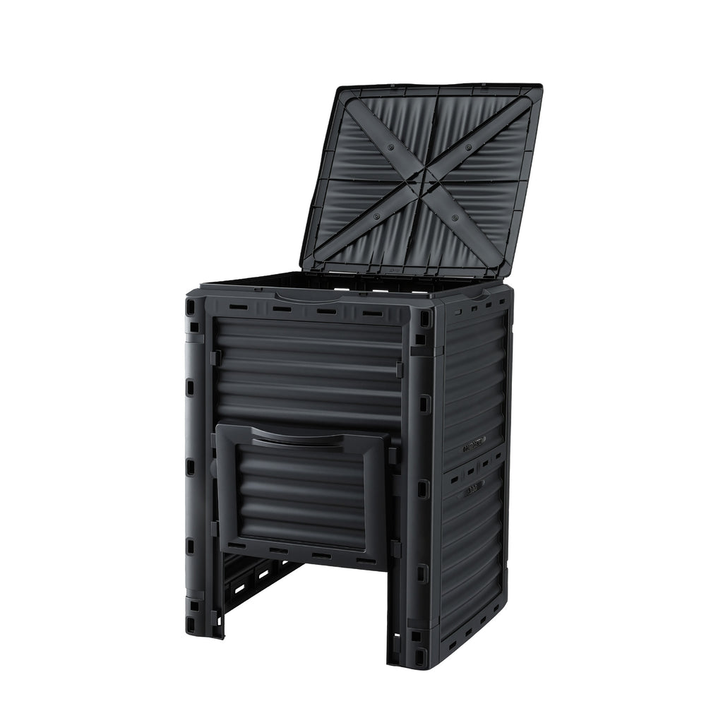 Gardeon Compost Bin 300L Heavy-Duty Black Outdoor Composter with Top Lid Bottom Door
