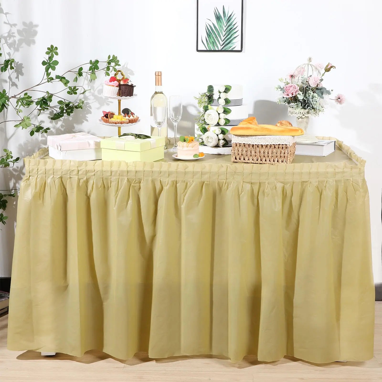 Disposable Table Skirt Tablecloth Set Table Cover Table Skirts Rectangular Paper Table Covers With Skirting For Party Decoration