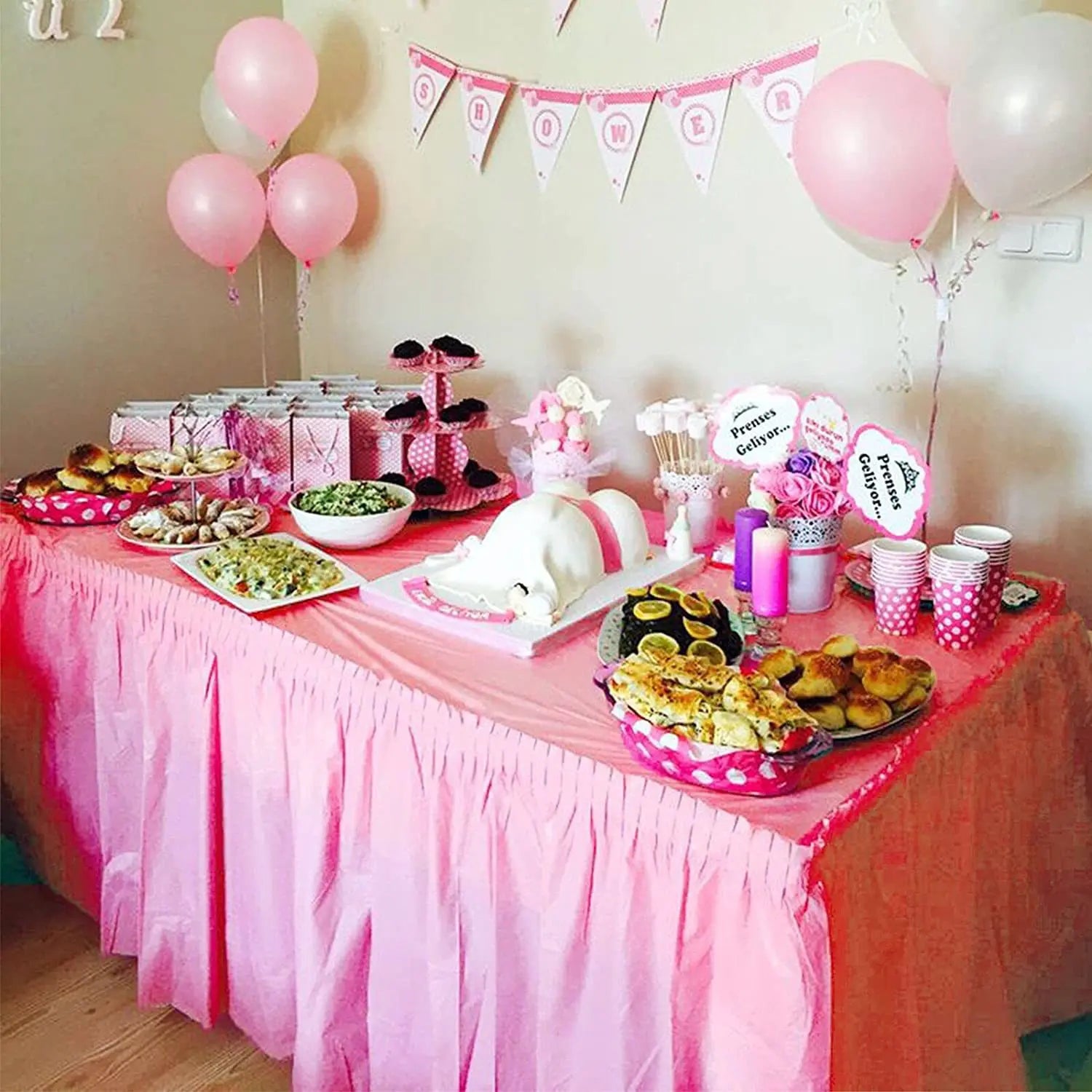 Disposable Table Skirt Tablecloth Set Table Cover Table Skirts Rectangular Paper Table Covers With Skirting For Party Decoration