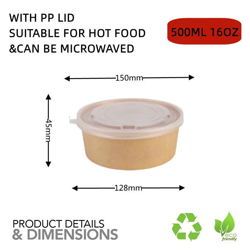 Biodegradable Kraft Paper Salad Bowl Environmental Friendly Disposable Take Out Food Container For Meal Prep And Multiple Use