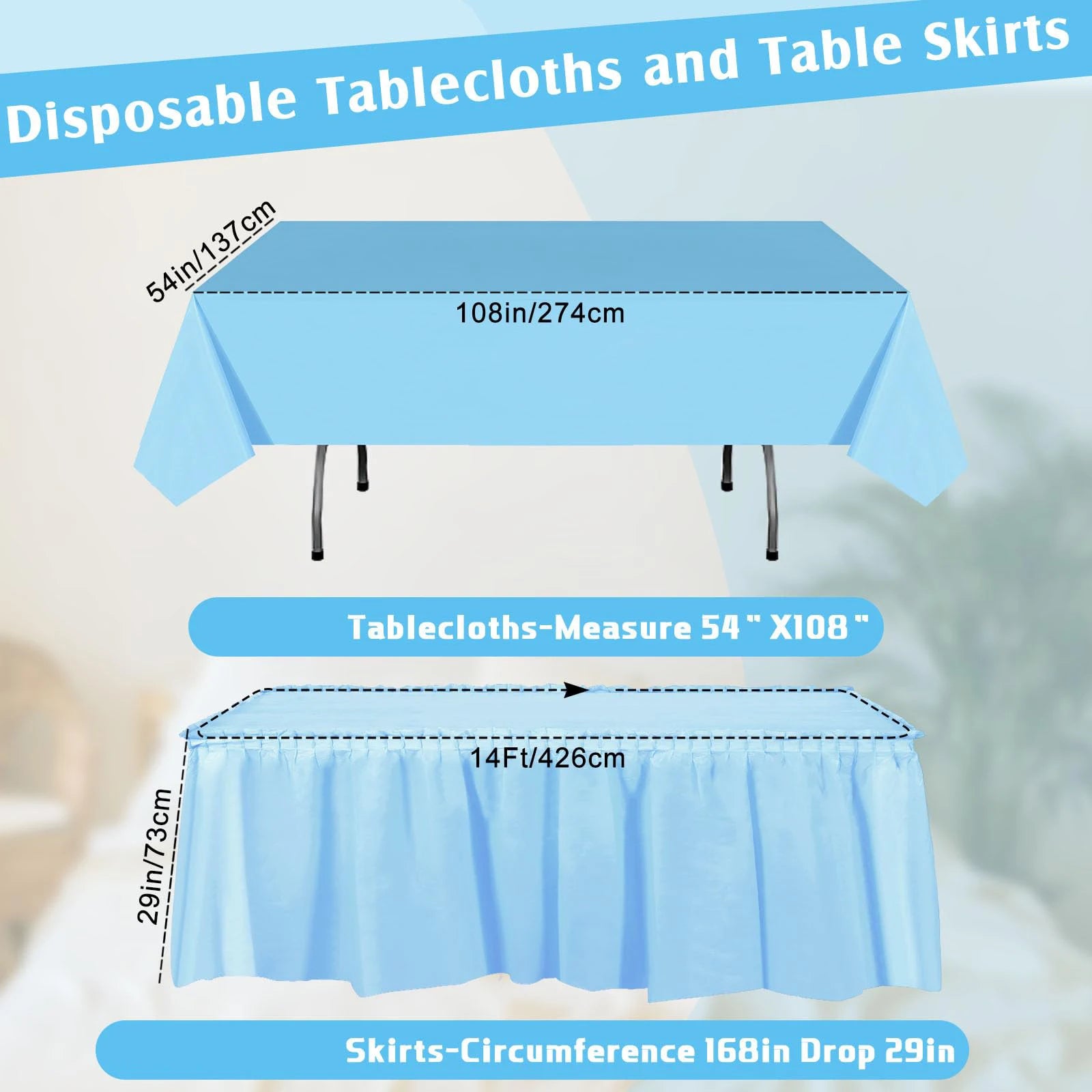 Disposable Table Skirt Tablecloth Set Table Cover Table Skirts Rectangular Paper Table Covers With Skirting For Party Decoration