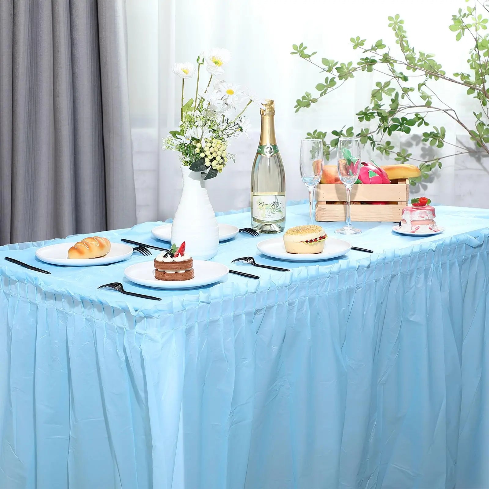 Disposable Table Skirt Tablecloth Set Table Cover Table Skirts Rectangular Paper Table Covers With Skirting For Party Decoration