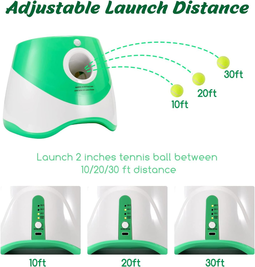 Automatic Dog Ball Launcher with 15 Mini Tennis Balls & Mesh Bag – Rechargeable Pet Toy for Small Dogs, Adjustable Launch Distance, Interactive Play (Green)
