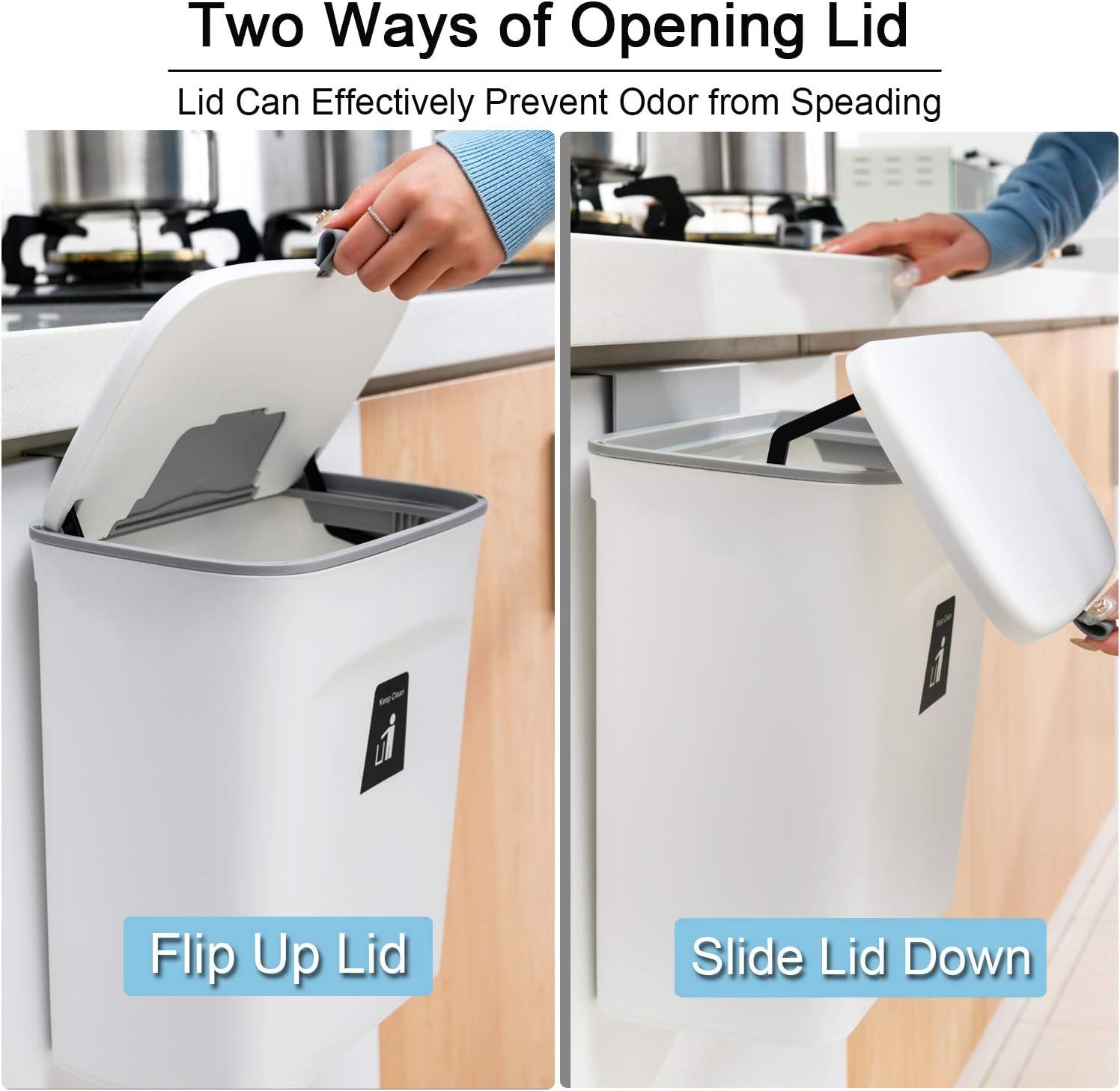 Hanging Kitchen Compost Bin with Lid for Cabinet Door or Wall, No-Drill Adhesive Mount, Odor-Proof & Space-Saving (White)