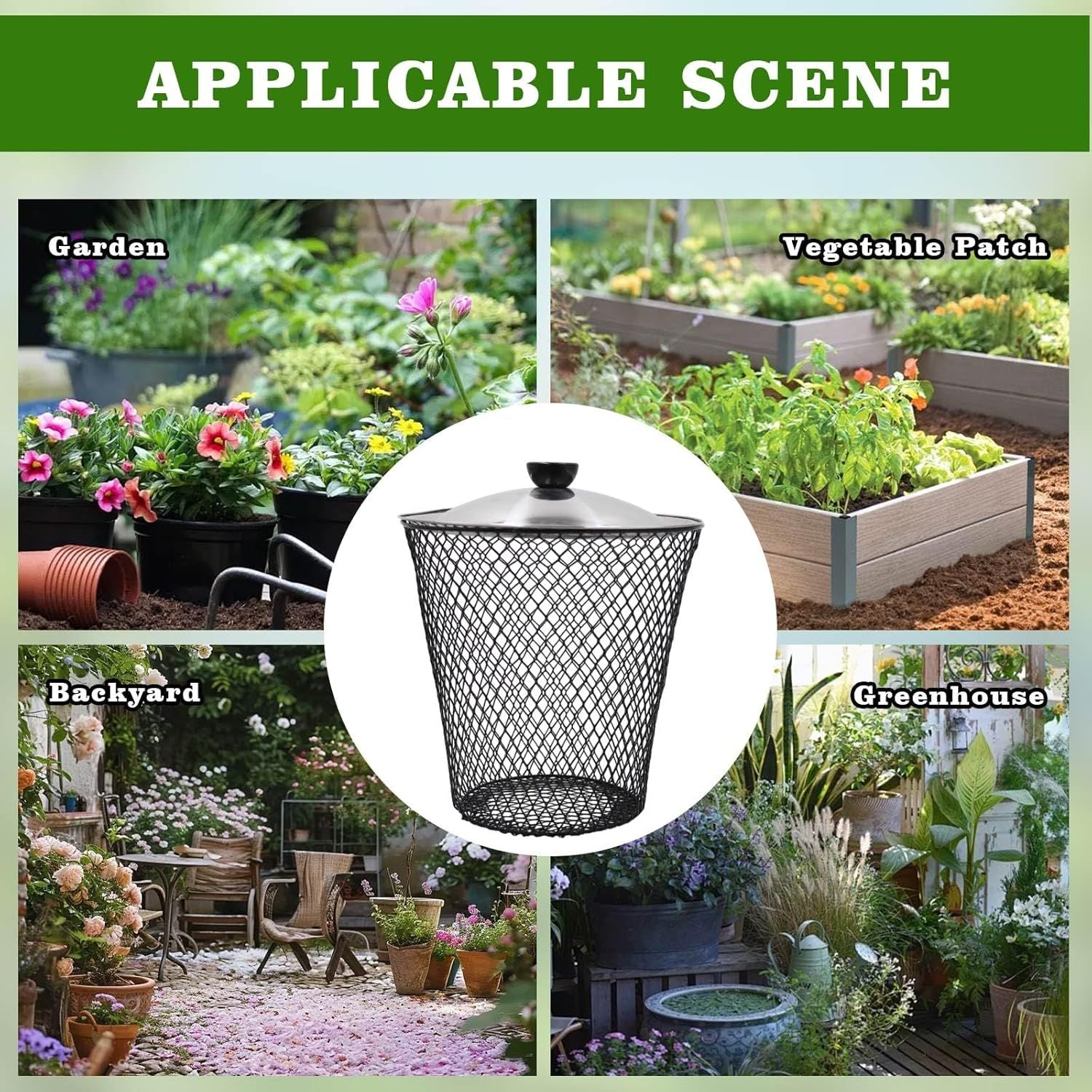 4 Pack Underground Worm Composting Bin with Lid, Metal Mesh Bucket for Organic Waste, Garden Soil Enrichment Tool (Silver)