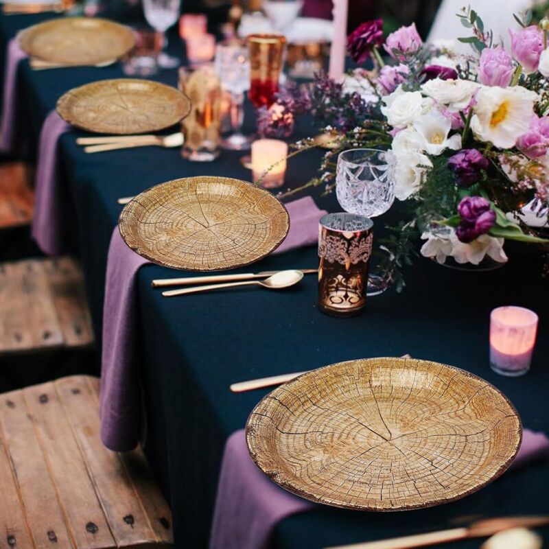 50 Pack 9" Rustic Wood Grain Paper Plates Disposable (Wood Grain 02)