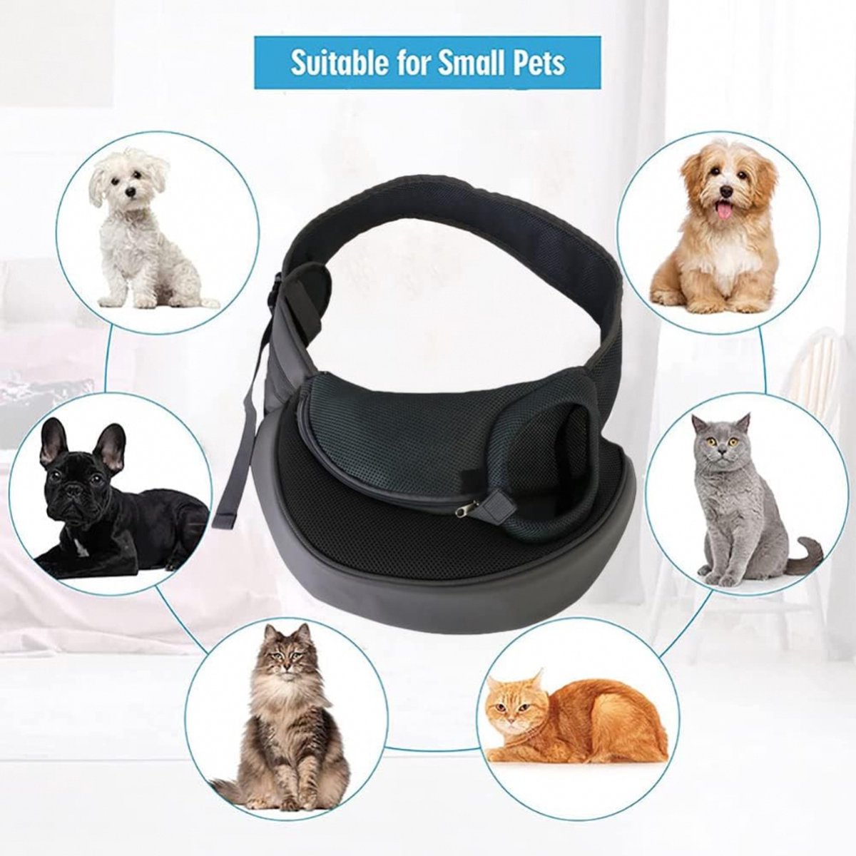 Dog Carrier Bag - Dog Sling - Dog Bag - Dog Carrier Sling - Dog Carrier Bag for Travel - Pet Carrier Bag - Shoulder Dog Bag - Cat Travel Bag - Pet Travel Bag - 33 x 23 Cm - Suitable for Less Than 4 Kg - Black