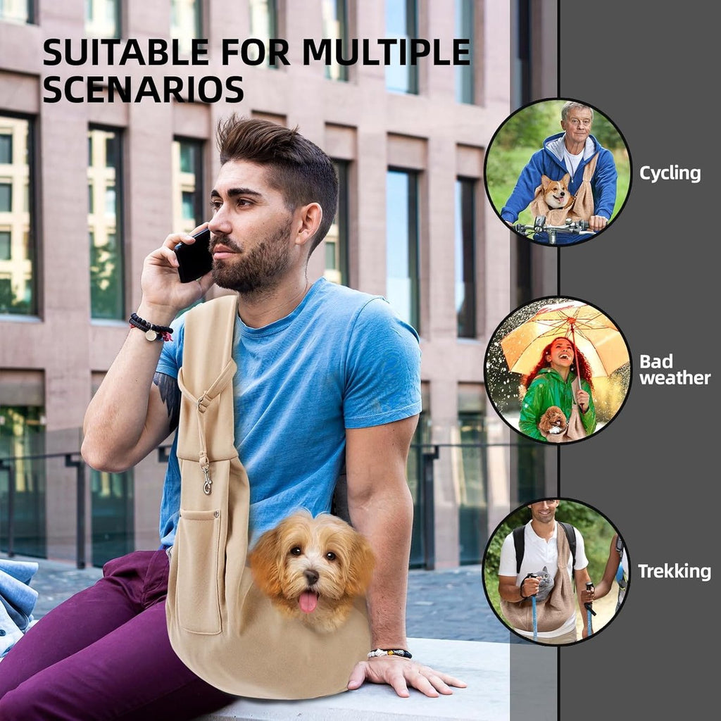 Dog carrier bag - reversible puppy carrier bag - pet bag - cat backpack - dog and cat carrier bag - with storage compartment - shoulder bag - hands-free dog carrier bag - for small dogs and cats - Khaki