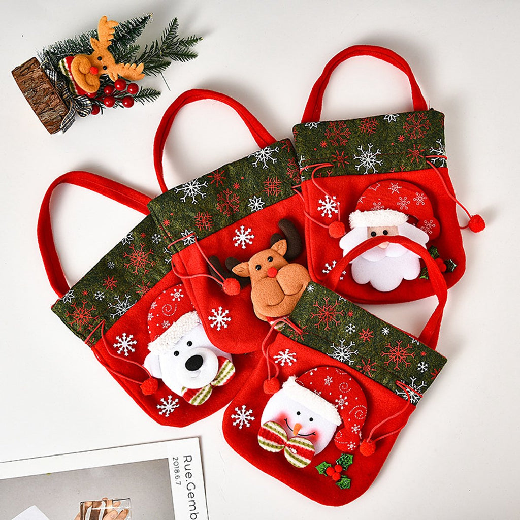 Christmas Gift Bags - Set of 4 - Velvet Material - Candy Bags for Kids - Christmas Apple Bags - Reusable Christmas Gift Bags - Party Bags - 20*20cm