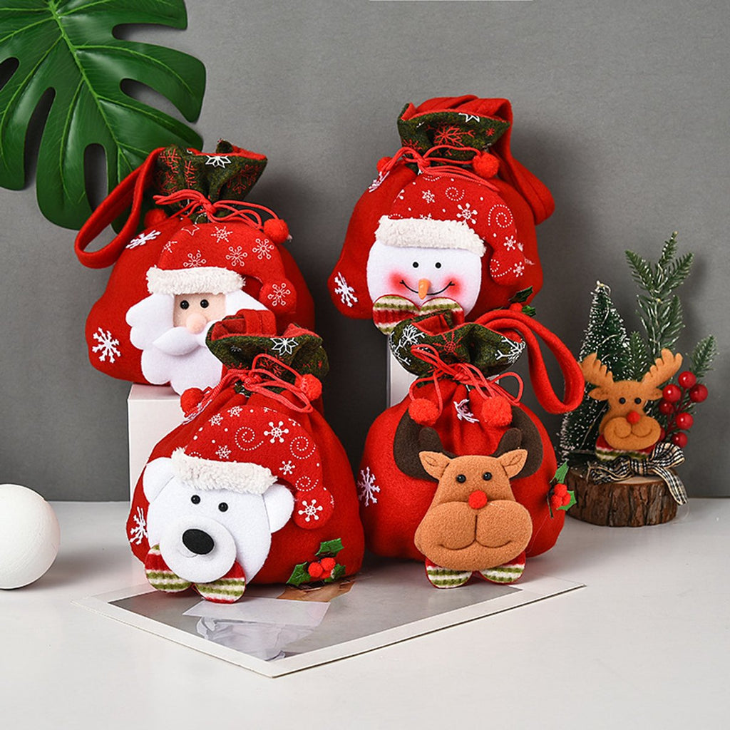 Christmas Gift Bags - Set of 4 - Velvet Material - Candy Bags for Kids - Christmas Apple Bags - Reusable Christmas Gift Bags - Party Bags - 20*20cm