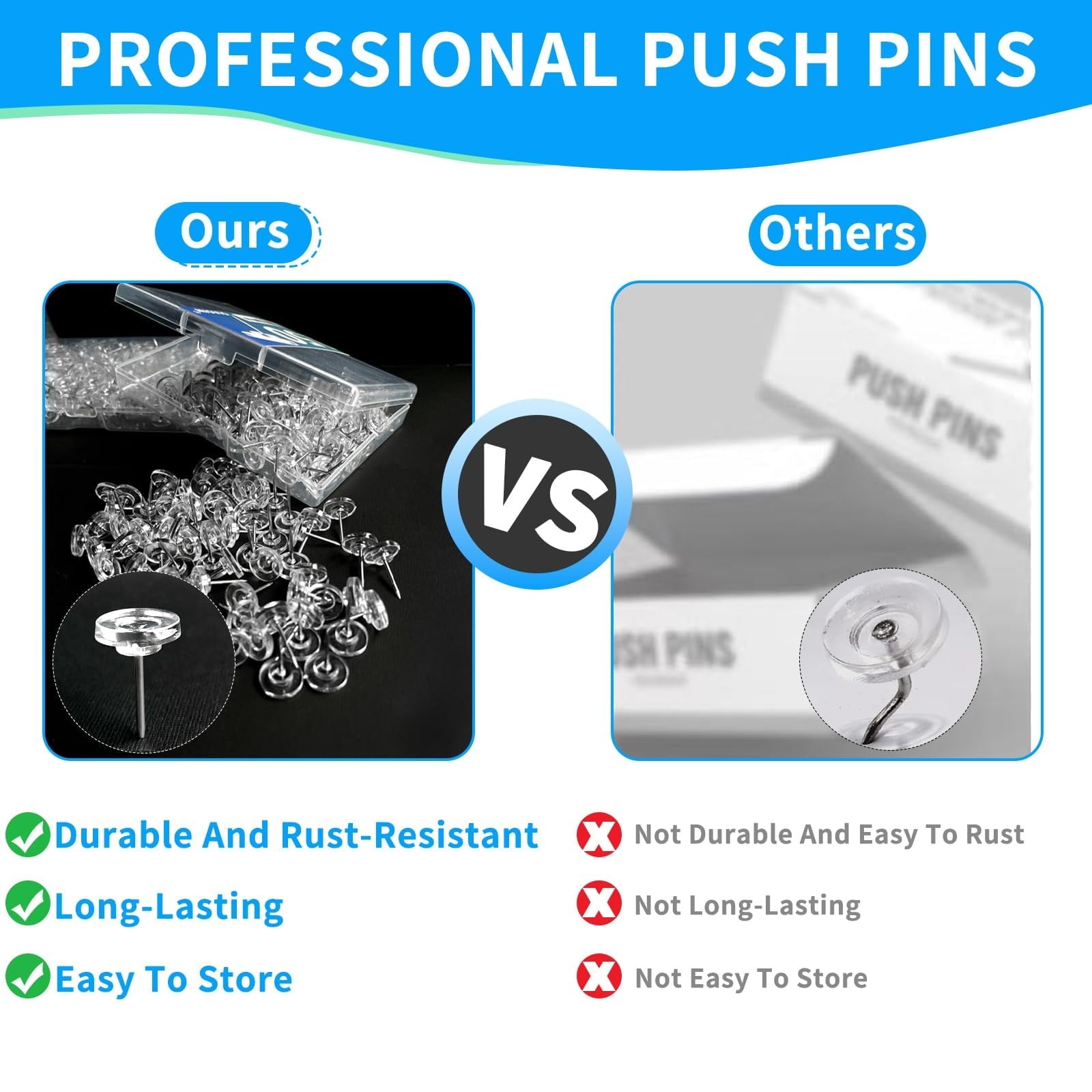 50PC Clear Push Pins,Reusable Clear Thumb Tacks for Bulletin Board, Cork Board and Wall Maps Pictures Displays, Plastic Head Pushpins Count in Reusable Box for Office Home Supplies(Clear) Clear