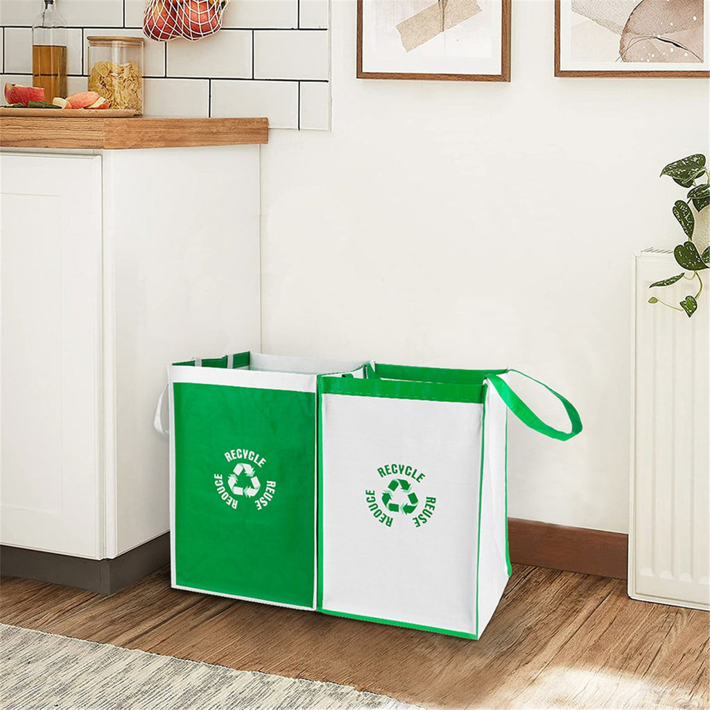 2 Pcs Separate Recycling Waste Bags,Recycle Waste Bag for Kitchen Home,Recycling Organizer,Reusable Recycling Bags,Indoor Recycling Trash Sorting Organizer,Reusable And Waterproof,(D,12x12x17 in) D