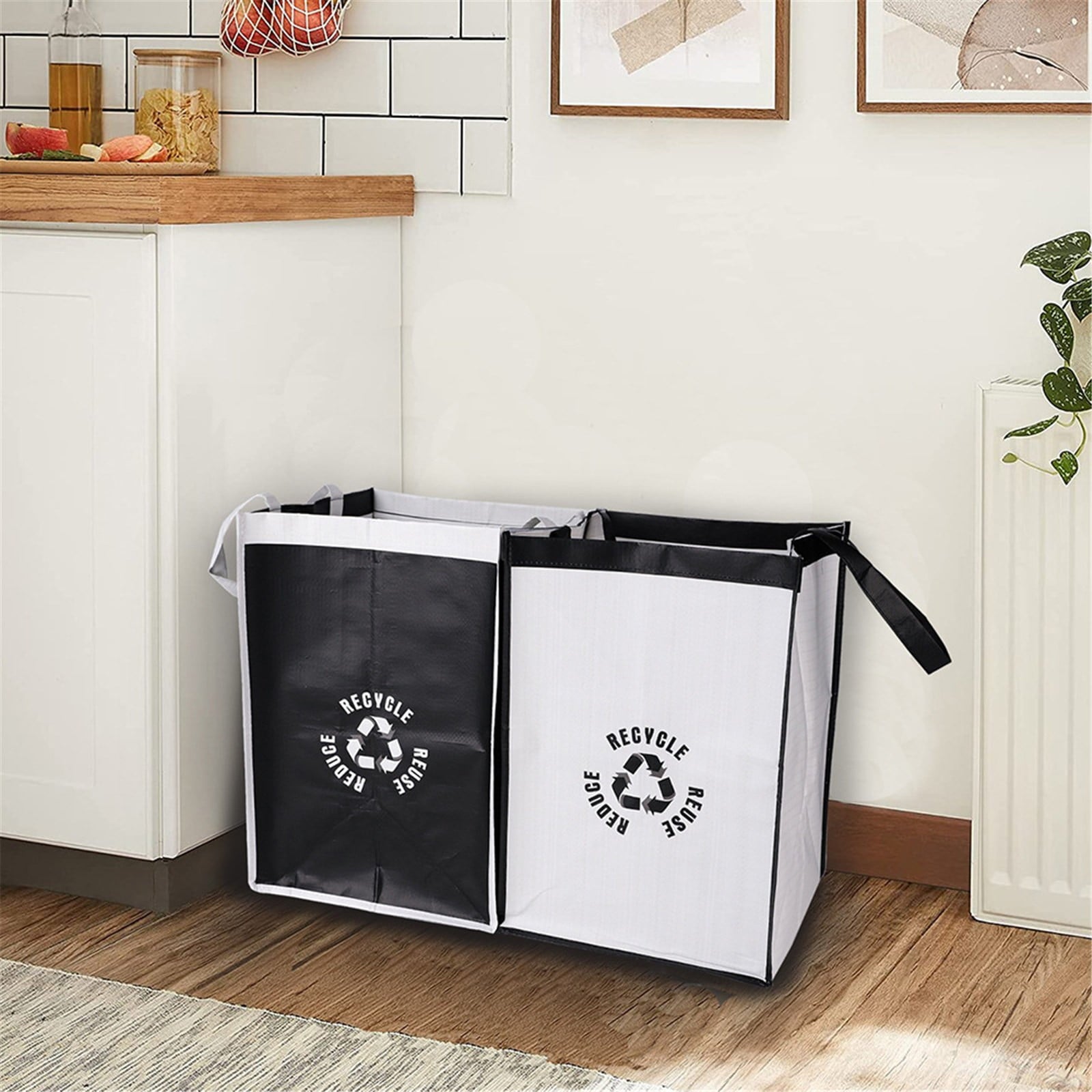 2 Pcs Separate Recycling Waste Bags,Recycle Waste Bag for Kitchen Home,Recycling Organizer,Reusable Recycling Bags,Indoor Recycling Trash Sorting Organizer,Reusable And Waterproof,(D,12x12x17 in) Gray