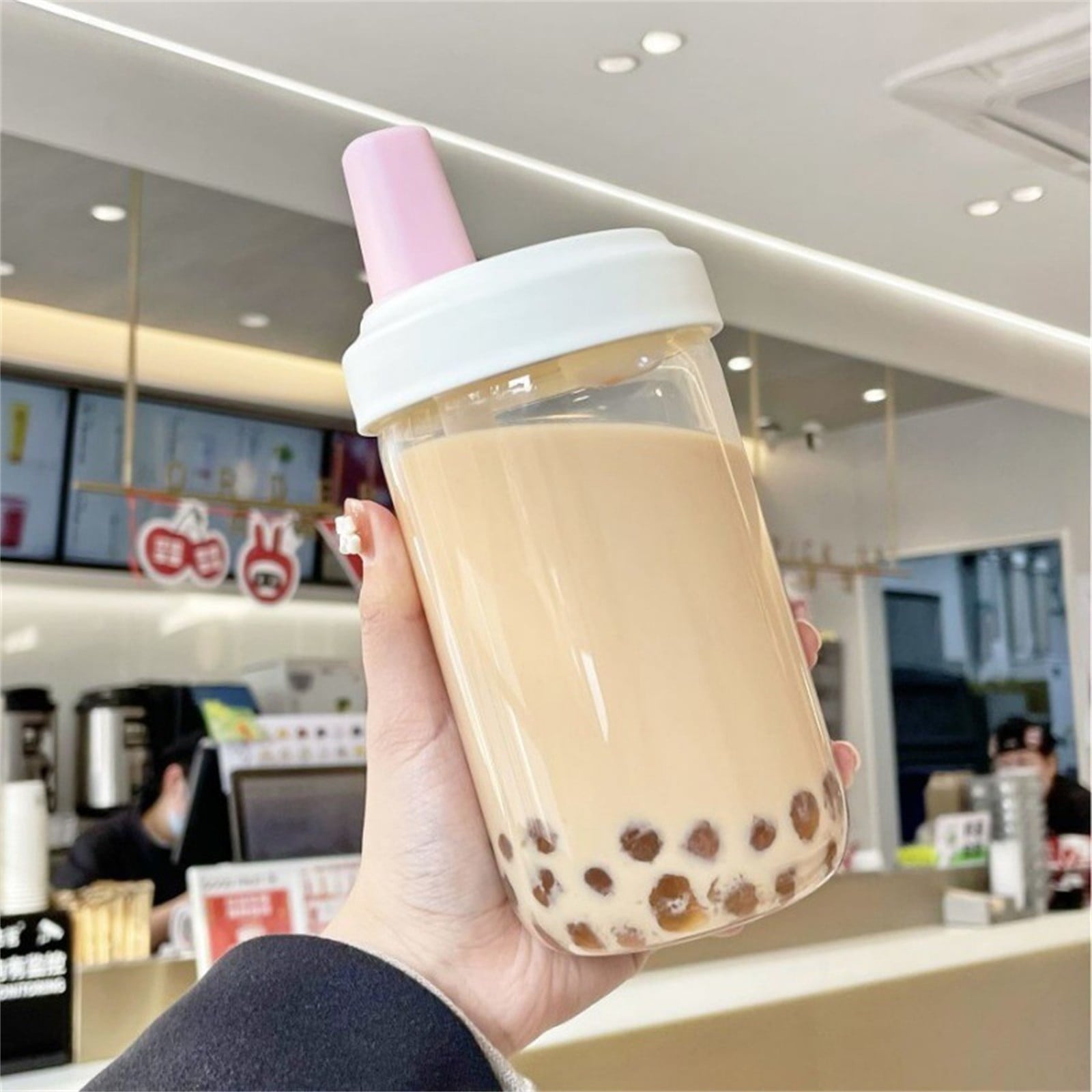 Uanit Reusable Boba Cup for Bubble Tea Boba Tea Cup with Lid and Straw, Leakproof Kawaii Cup, Bubble Tea Cup, Smoothie Tumbler, Insulated, Reusable Straw for Boba Pearls, Boba Gift A Pink