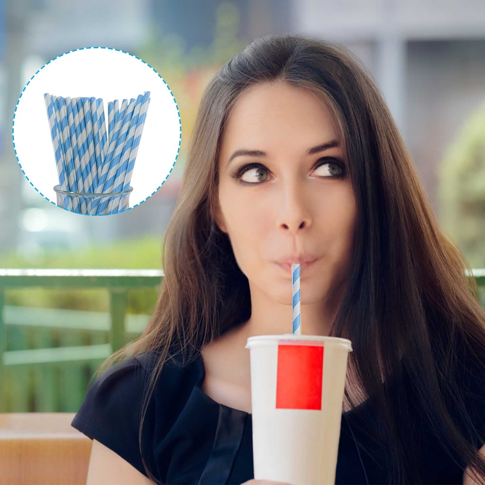 100Pcs Paper Disposable Straws, Red and White Striped Paper Straws, Biodegradable Disposable Drinking Straws for Smoothie, Brithday, New Year, Party Decoration Supplies Green