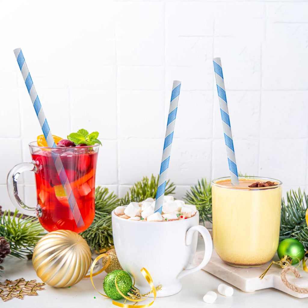 100Pcs Paper Disposable Straws, Red and White Striped Paper Straws, Biodegradable Disposable Drinking Straws for Smoothie, Brithday, New Year, Party Decoration Supplies Green