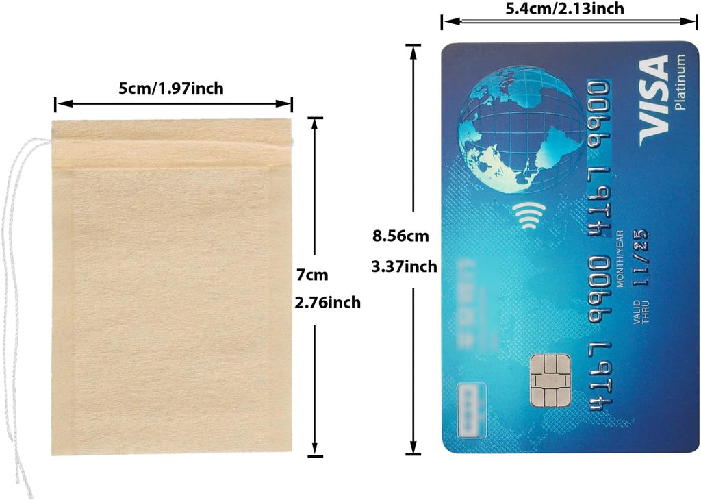 100pcs Disposable Tea Bags for Loose Tea, Small Empty Tea Bag with Wood Pulp Material, Unbleached Tea Filter Bag with Drawstring (Initial, 1.97 x2.76 inch)