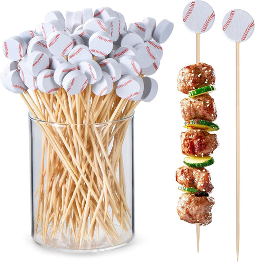 Bamboo Cocktail Picks — Baseball (100 Pack)