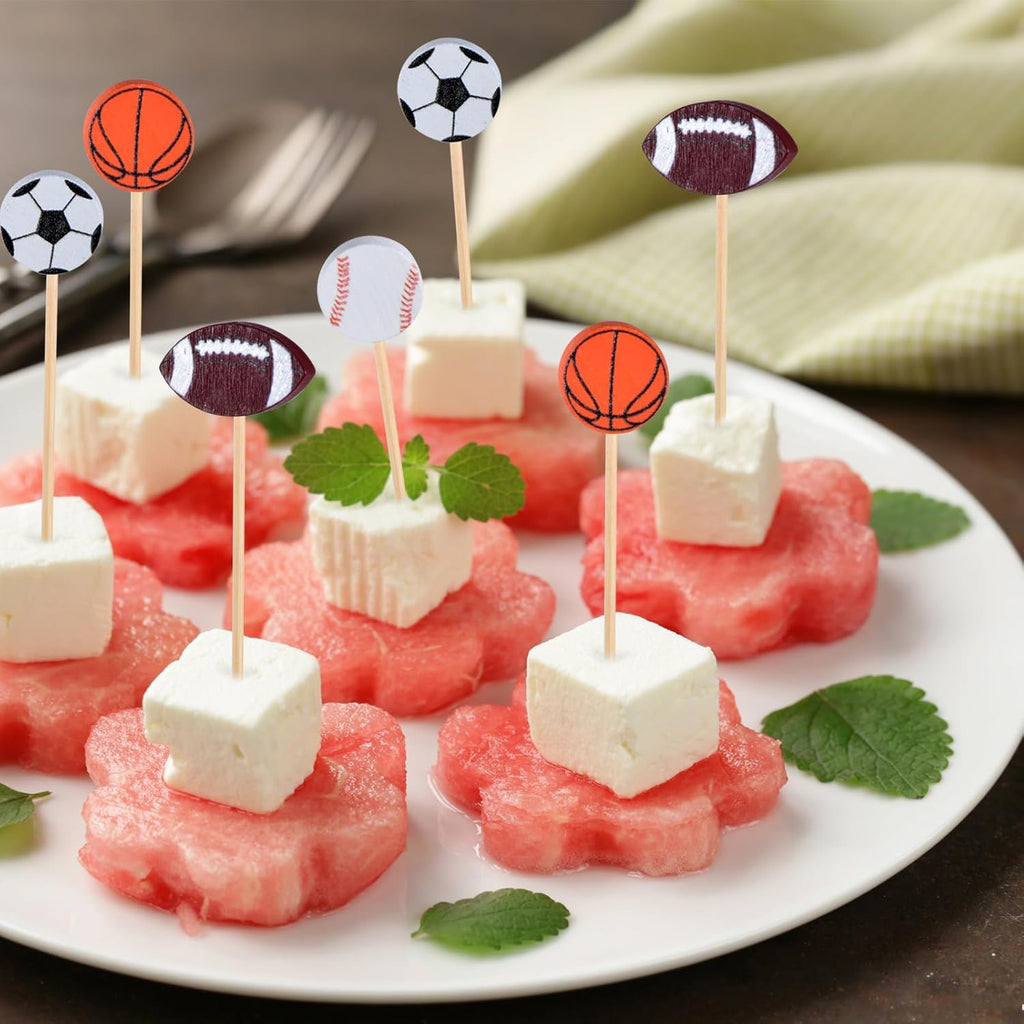 100 Pack Baseball Toothpicks, 4.7 Inch Bamboo Cocktail Picks, Bamboo Toothpicks for Sports Catered Event Birthday Themed Party Decorations