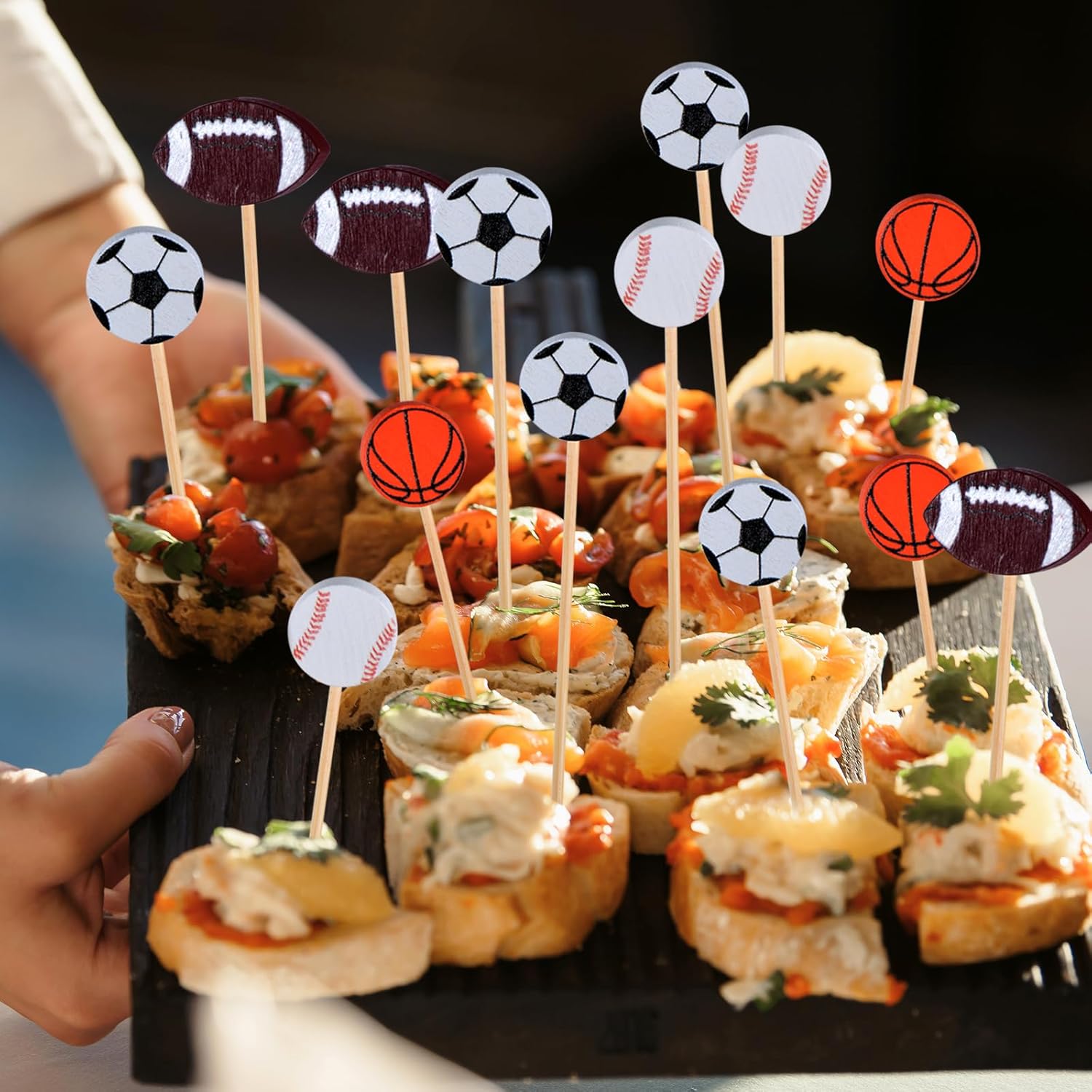 100 Pack Baseball Toothpicks, 4.7 Inch Bamboo Cocktail Picks, Bamboo Toothpicks for Sports Catered Event Birthday Themed Party Decorations