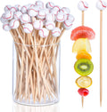 100 Pack Baseball Toothpicks, 4.7 Inch Bamboo Cocktail Picks, Bamboo Toothpicks for Drinks Dessert Wedding Birthday Party