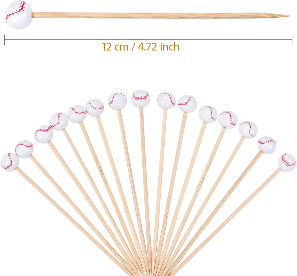 100 Pack Baseball Toothpicks, 4.7 Inch Bamboo Cocktail Picks, Bamboo Toothpicks for Drinks Dessert Wedding Birthday Party