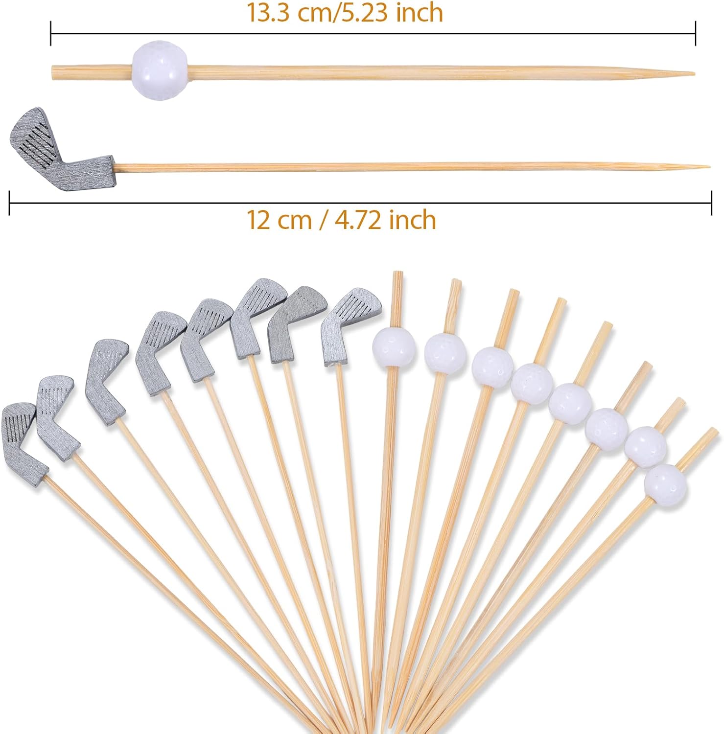 100 Pack Golf Toothpicks, Bamboo Cocktail Picks, Natural Bamboo Toothpicks for Appetizers Fruit Cake Dessert Barbecue Snacks Sandwiches (Golf Ball)