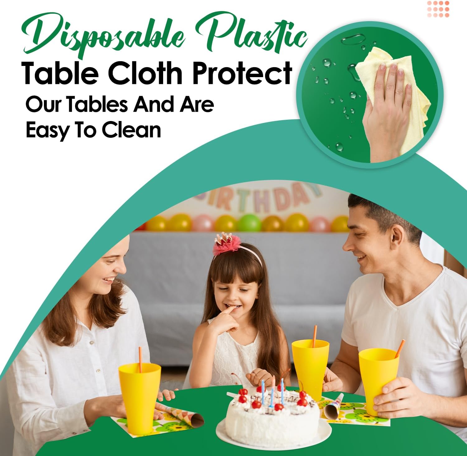 Green 12 Pack Plastic Tablecloths 84" Disposable Round Table Cloth Plastic Table Cover for Party Disposable Tablecloths