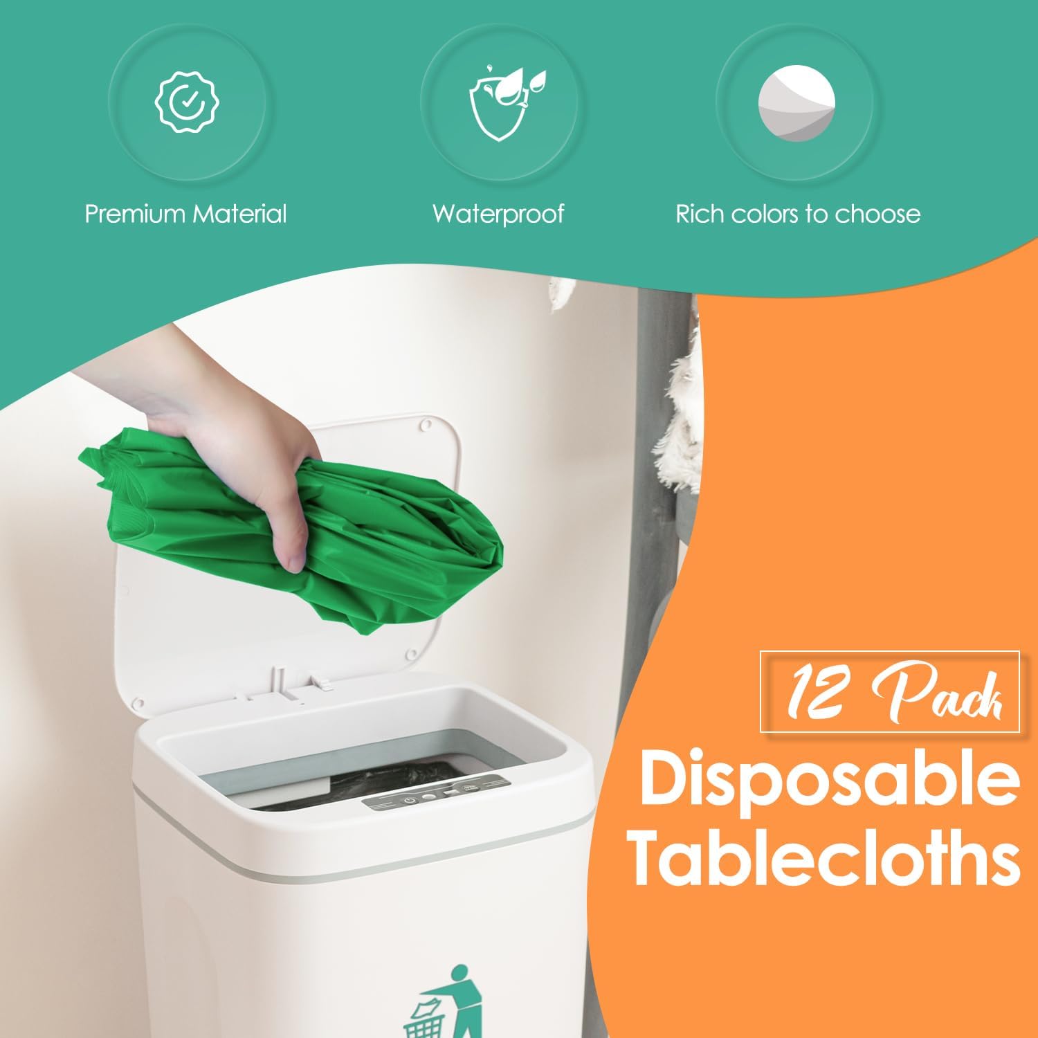 Green 12 Pack Plastic Tablecloths 84" Disposable Round Table Cloth Plastic Table Cover for Party Disposable Tablecloths