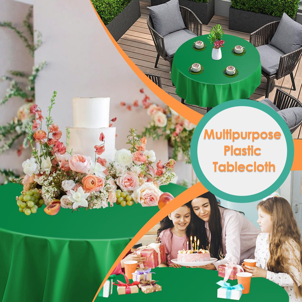 Green 12 Pack Plastic Tablecloths 84" Disposable Round Table Cloth Plastic Table Cover for Party Disposable Tablecloths