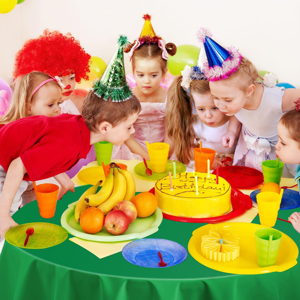 Green 12 Pack Plastic Tablecloths 84" Disposable Round Table Cloth Plastic Table Cover for Party Disposable Tablecloths