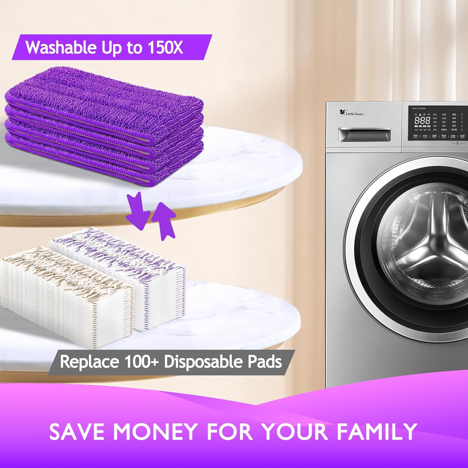 Reusable Power Mop Refills Pads Compatible with Swiffer PowerMop Mop 4 Pack & Reusable Wet Pads Refill Compatible with Swiffer Sweeper Mop 4 Pack (Mop is not Included)