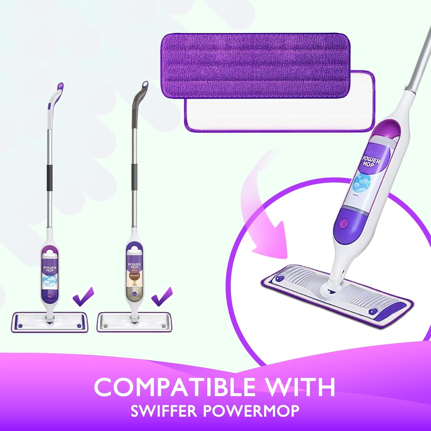 Reusable Power Mop Refills Pads Compatible with Swiffer PowerMop Mop 4 Pack & Reusable Duster Refill Compatible with Swiffer Hand Duster 4 Pack(Handle is Not Included)