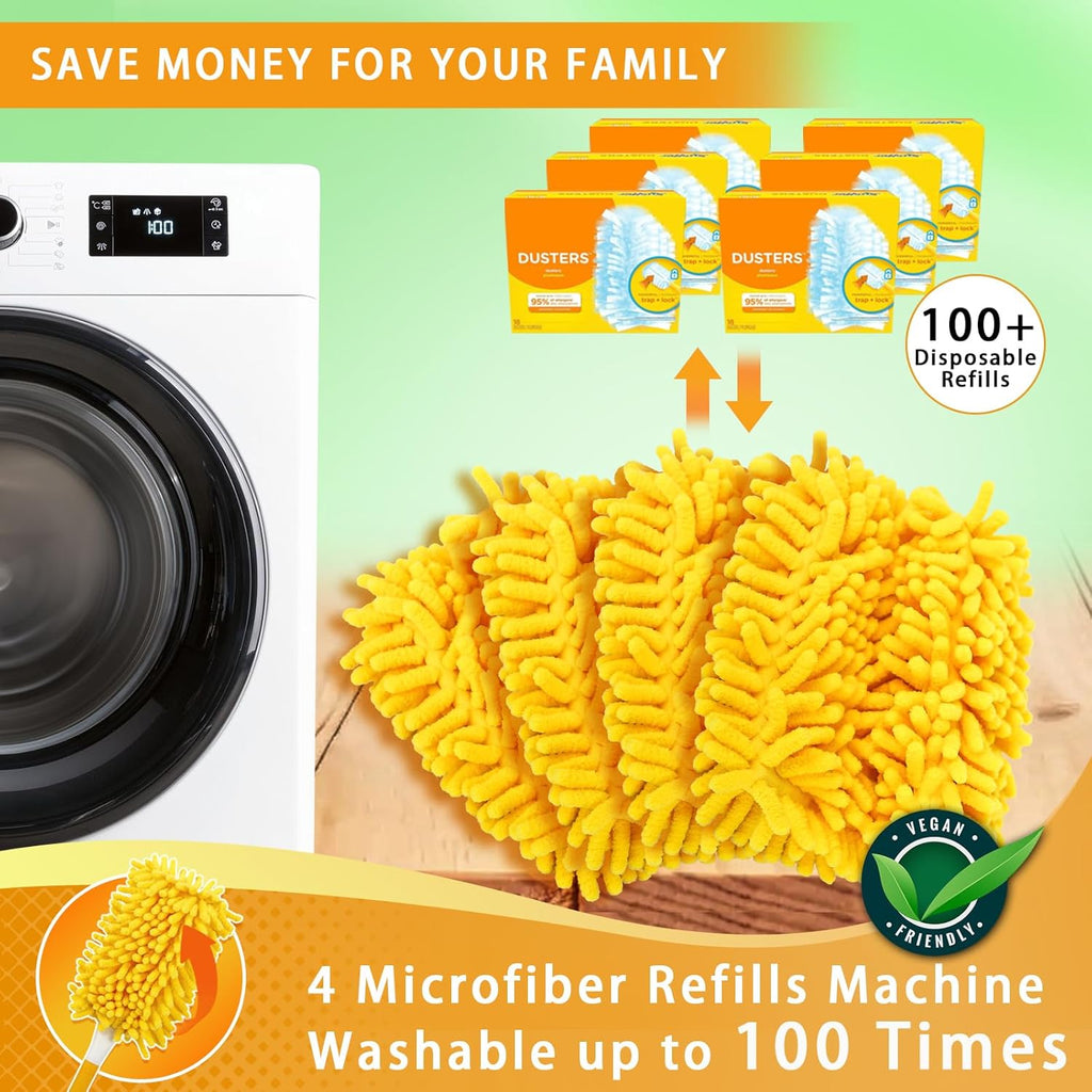 Reusable Power Mop Refills Pads Compatible with Swiffer PowerMop Mop 4 Pack & Reusable Duster Refill Compatible with Swiffer Hand Duster 4 Pack(Handle is Not Included)