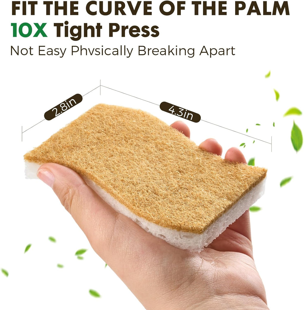 12 Pack Natural Biodegradable Kitchen Non Scratch Sponges,Compostable Plant Based Coconut Cellulose Sponge,Eco Friendly Reusable Dish Scrubber Sponge for Pots, Pans & Household Cleaning