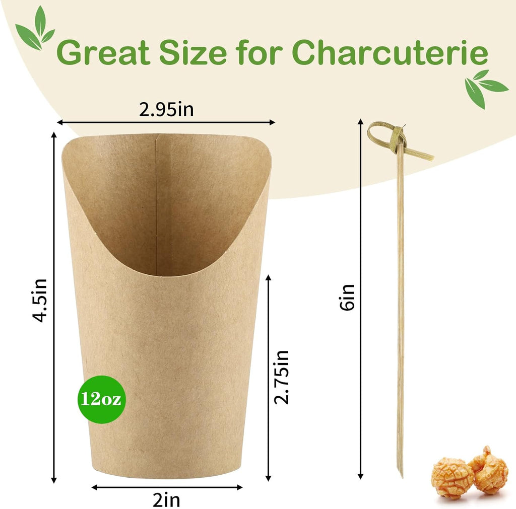 50 Pcs Charcuterie Cups with 100 Cocktail Picks, Disposable 12oz Kraft Paper Snack Cup, Appetizer Cups for Parties