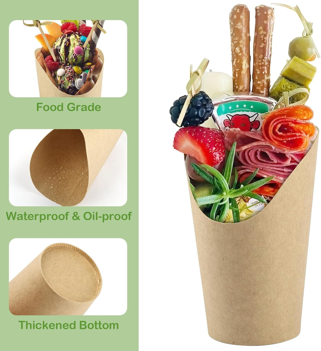 50 Pcs Charcuterie Cups with 100 Cocktail Picks, Disposable 12oz Kraft Paper Snack Cup, Appetizer Cups for Parties