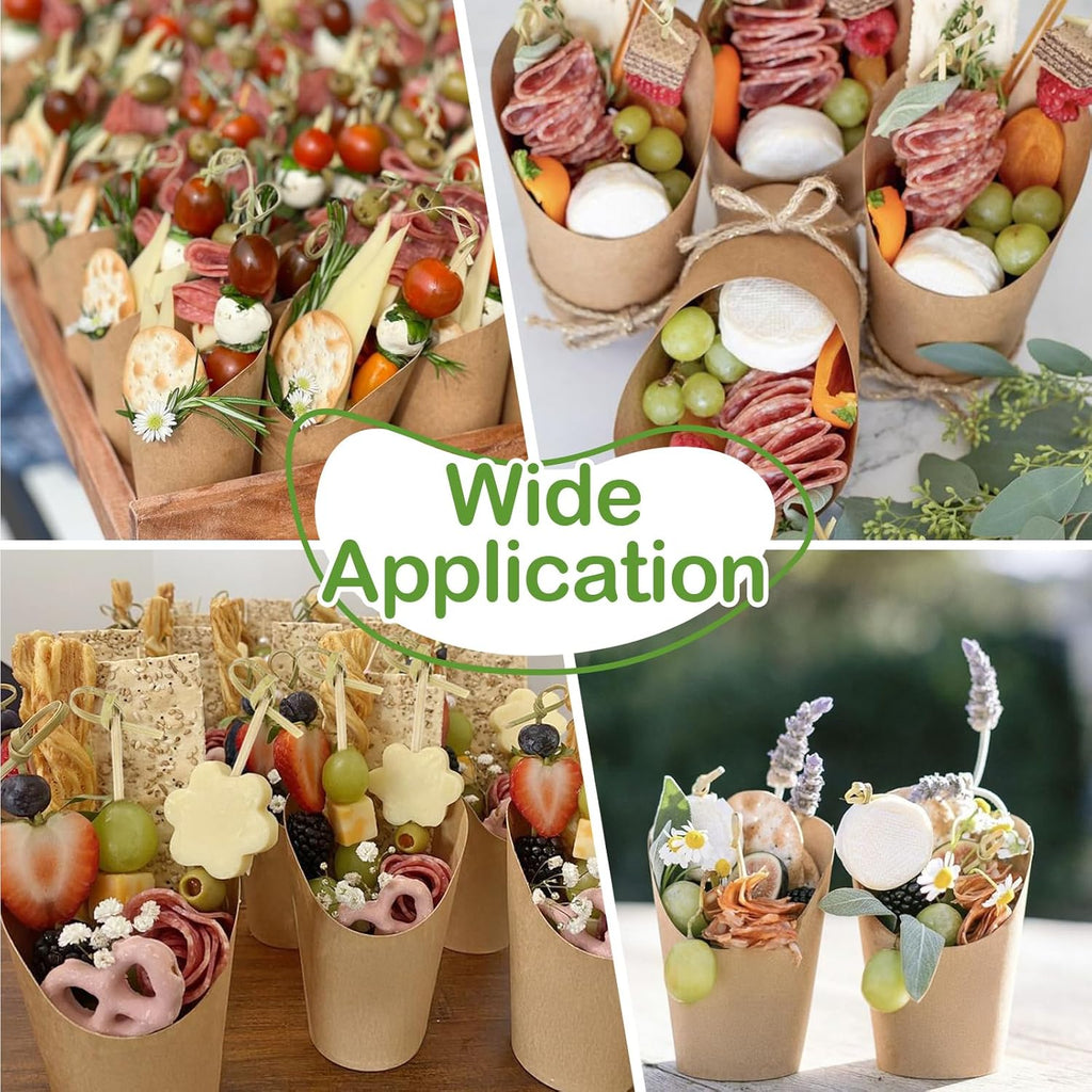 50 Pcs Charcuterie Cups with 100 Cocktail Picks, Disposable 12oz Kraft Paper Snack Cup, Appetizer Cups for Parties