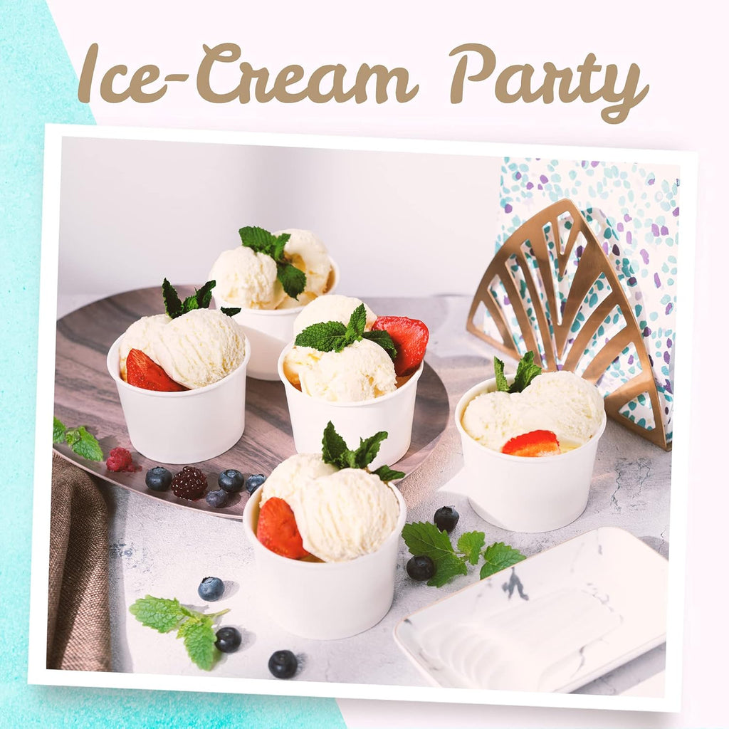 Paper Ice Cream Cups - 50-Count 9-Oz Disposable Dessert Bowls for Hot or Cold Food, 9-Ounce Party Supplies Treat Cups for Sundae, Frozen Yogurt, Soup, White