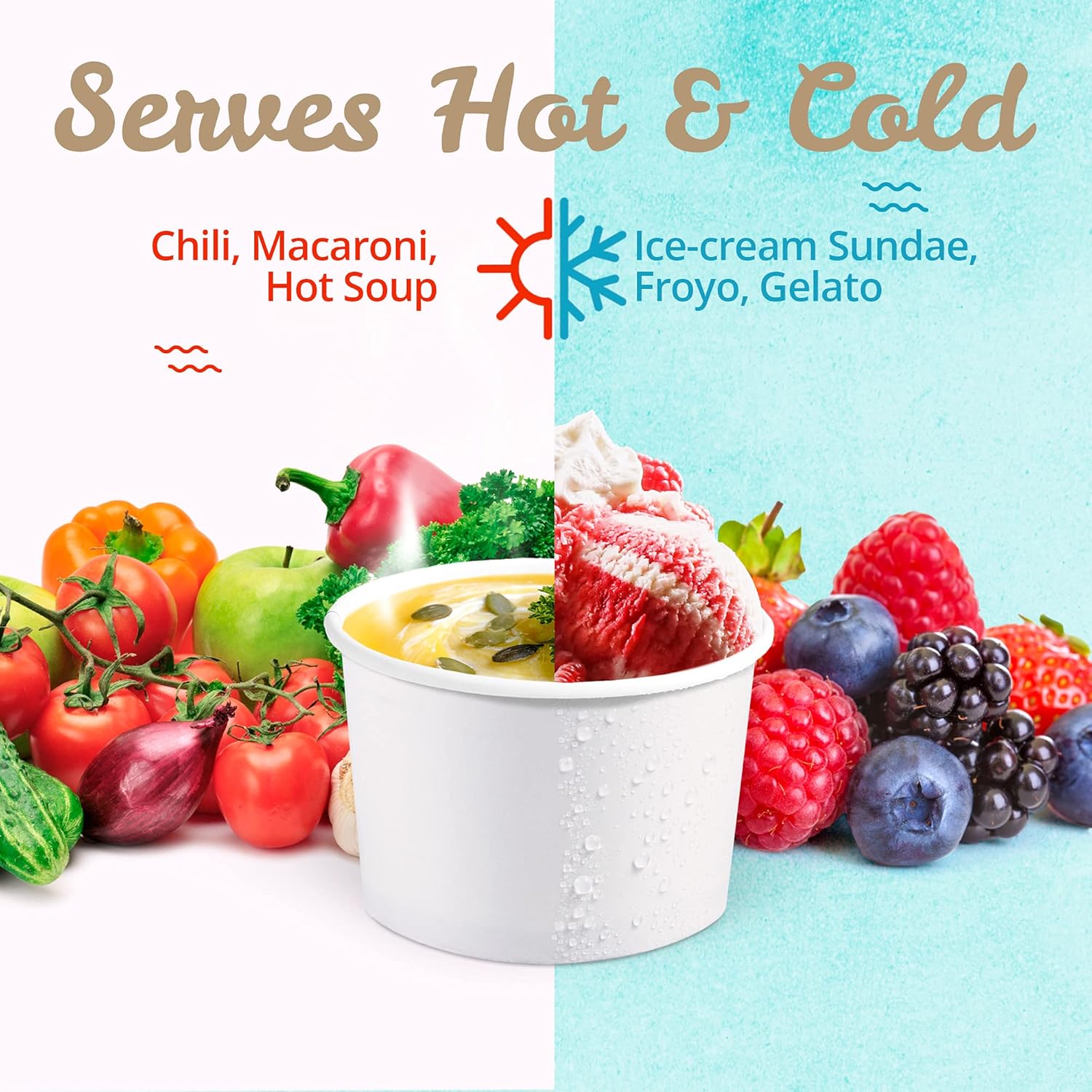 Paper Ice Cream Cups - 50-Count 9-Oz Disposable Dessert Bowls for Hot or Cold Food, 9-Ounce Party Supplies Treat Cups for Sundae, Frozen Yogurt, Soup, White