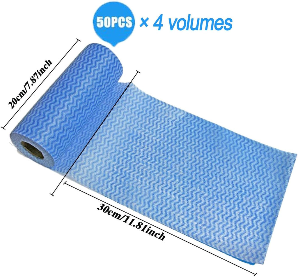 Disposable Cleaning Towel (4 Rolls /200pcs) Reusable Cleaning Wipe, Dish Towels Dish Rags Reusable Quick-Dry