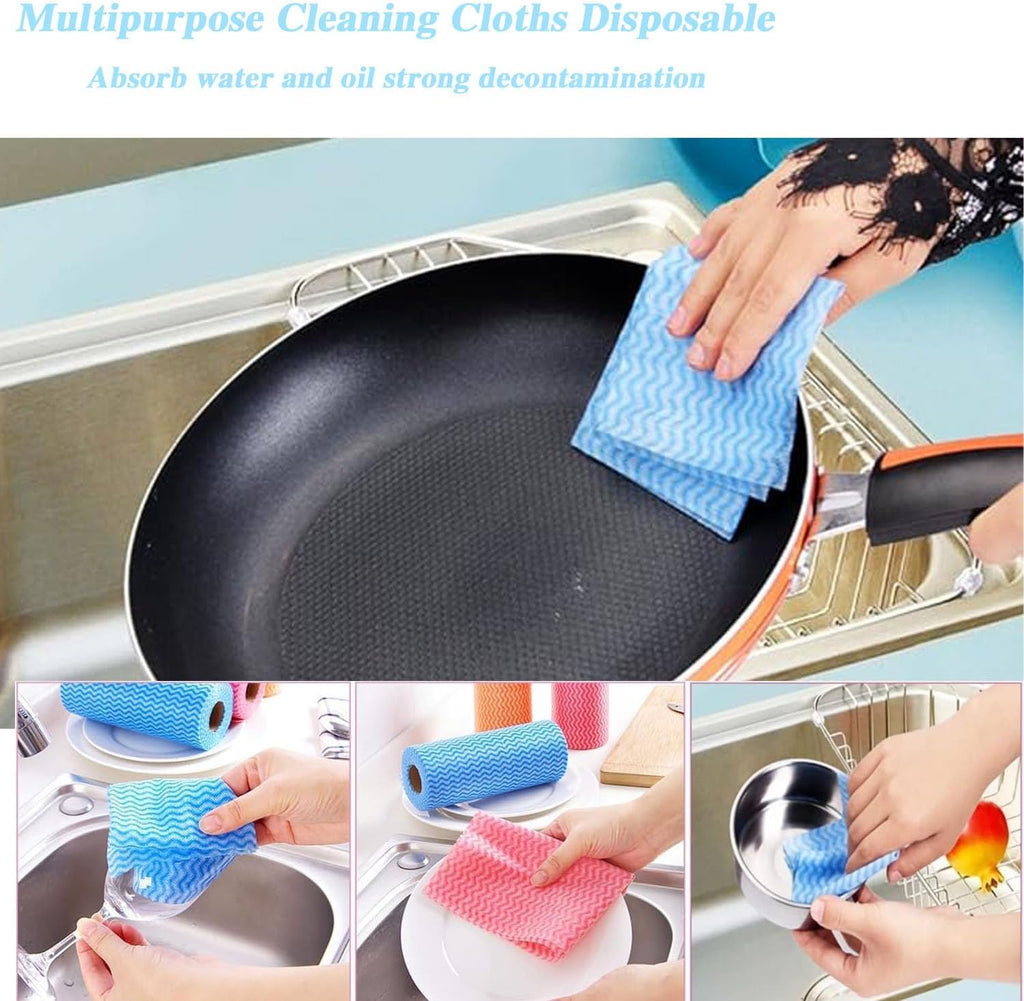 Disposable Cleaning Towel (4 Rolls /200pcs) Reusable Cleaning Wipe, Dish Towels Dish Rags Reusable Quick-Dry