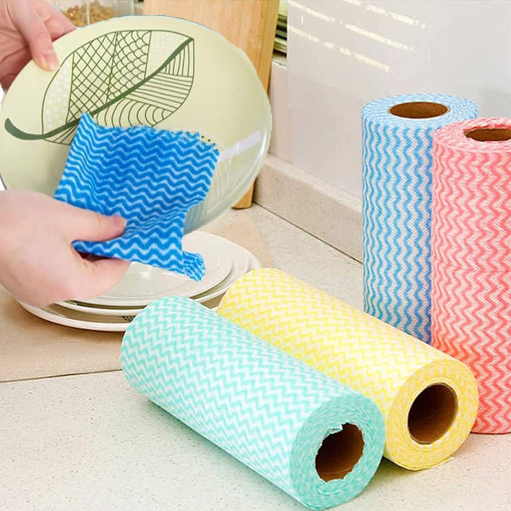 Disposable Cleaning Towel (4 Rolls /200pcs) Reusable Cleaning Wipe, Dish Towels Dish Rags Reusable Quick-Dry