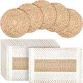 100 Pcs Boho Disposable Paper Placemats Set Round Braided Rattan Woven Place and Rectangle Burlap Printed Farmhouse Table Mats for Kitchen -