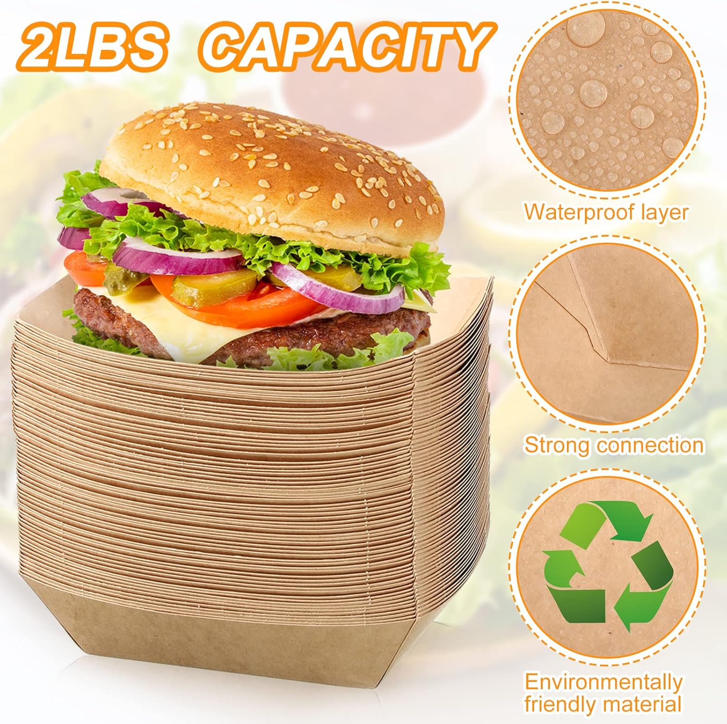 300 Pack 2 lb Paper Food Boats Trays, Heavy Duty, Oil Resistant Disposable Boat for Foods, Hot Dogs, Snacks Meals Leak Proof Kraft Serving Party Picnic Camping Wedding -