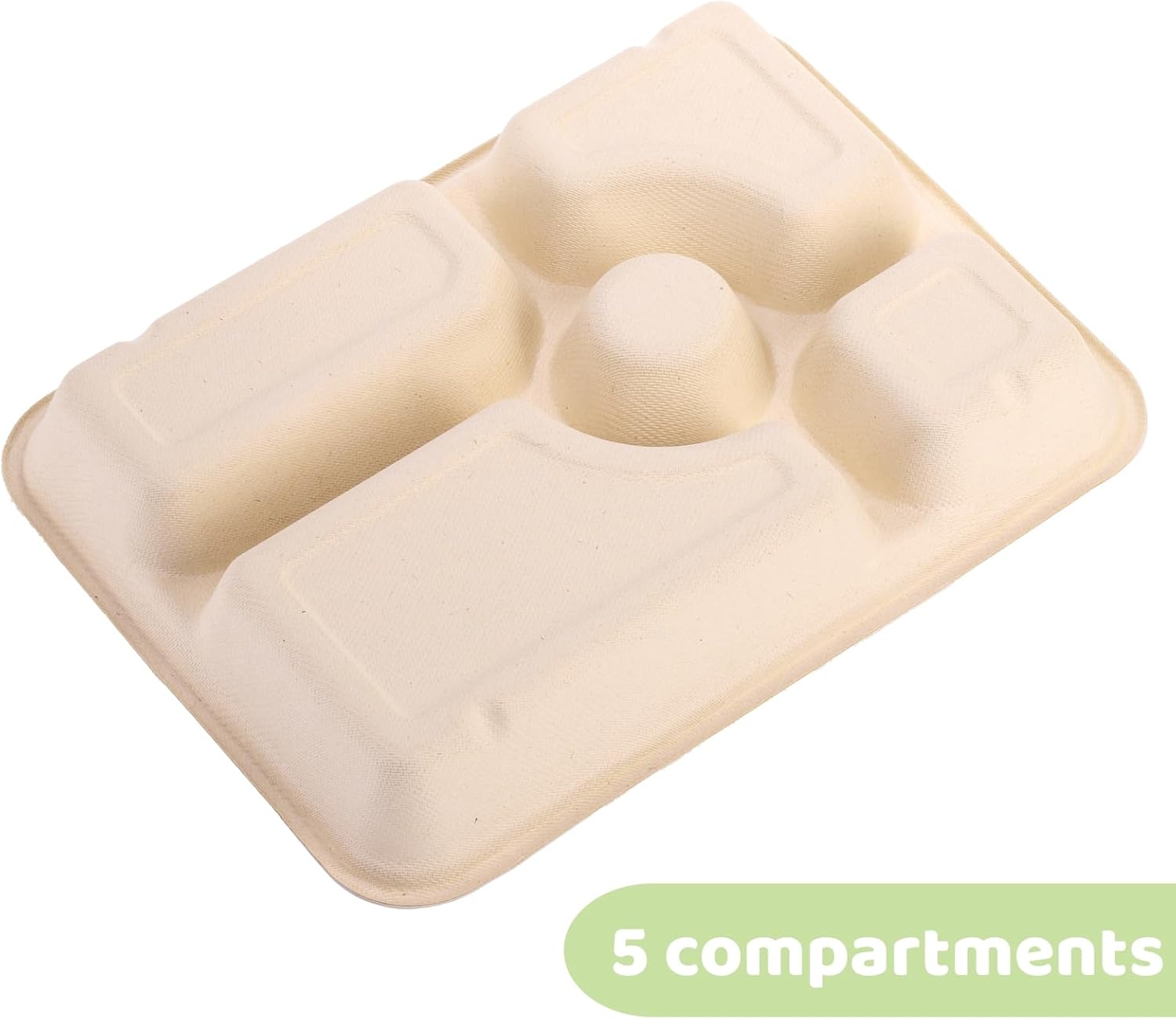 Compostable Bagasse Lunch Trays — 5 Section (50 Pack)