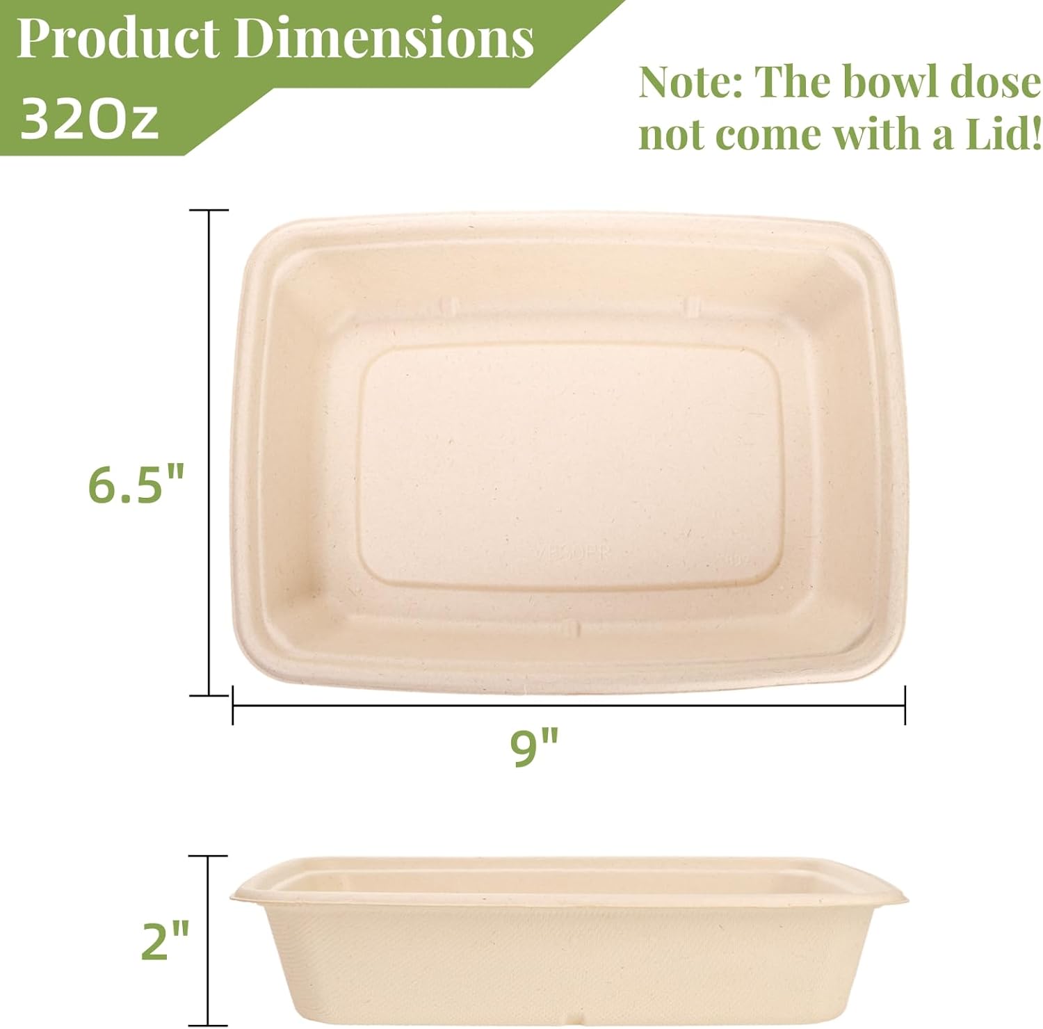 Compostable Bagasse Bowls 32oz (100 Pack)
