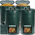 4 Pack 34 Gallons Reusable Yard Waste Bags, Leaf Lawn Collector Containers with Lid and Handles, Heavy Duty Collapsible Compost Bins Bottom Window for Outdoor Debris Wet Leaves Grass