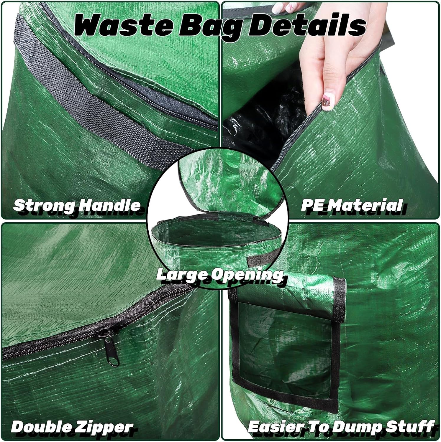 4 Pack 34 Gallons Reusable Yard Waste Bags, Leaf Lawn Collector Containers with Lid and Handles, Heavy Duty Collapsible Compost Bins Bottom Window for Outdoor Debris Wet Leaves Grass