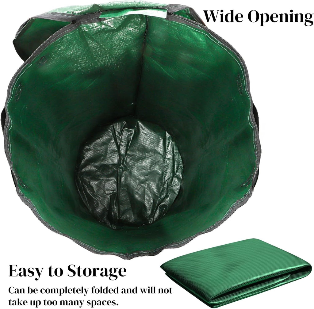 4 Pack 34 Gallons Reusable Yard Waste Bags, Leaf Lawn Collector Containers with Lid and Handles, Heavy Duty Collapsible Compost Bins Bottom Window for Outdoor Debris Wet Leaves Grass